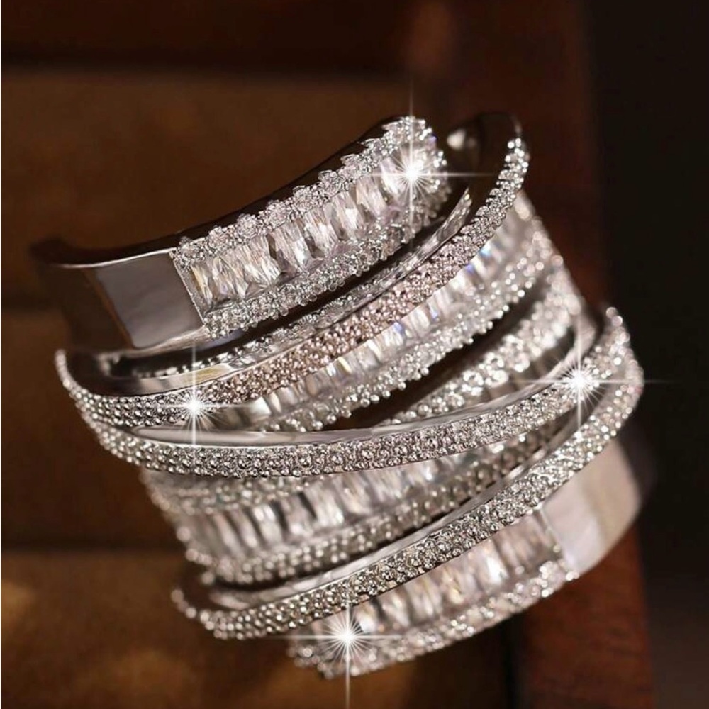 Sparkling Multi-Row Silver Crystal Ring - Women Jewelry - Picture 2 of 4